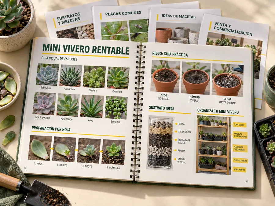 Páginas internas de Mini Vivero Rentable con especies, propagación, riego y sustratos