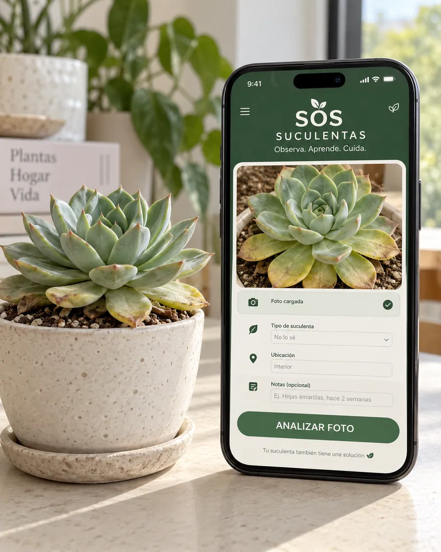 Celular con la pantalla para enviar una foto a SOS Suculentas